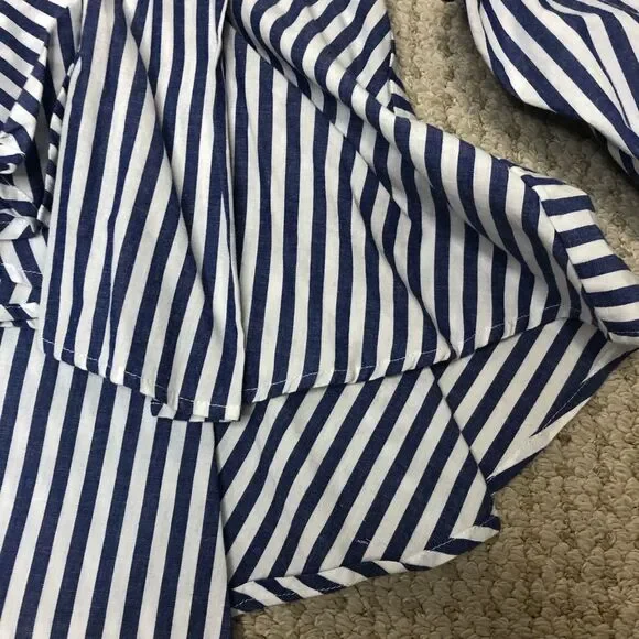 Avec long sleeve blue and white striped ruffled blouse, size large - Picture 4 of 15